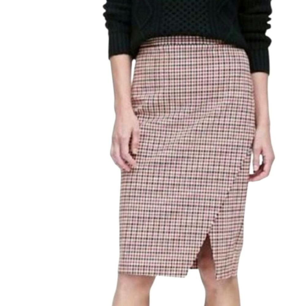Banana Republic Houndstooth Check Pencil Midi Skirt Black Red 10 Classic